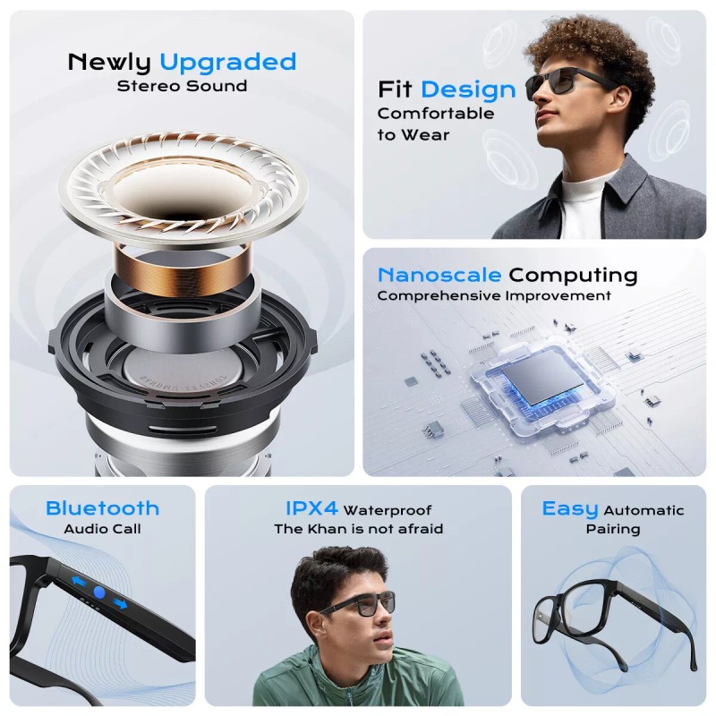 XO Men Smart Glasses Shades Photochromic Bluetooth Audio Sunglasses UV400