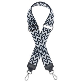 Caspar BSG02 Wide Leather/Textile Shoulder Strap with Silver Carabiner for Handbags, Dark blue - white