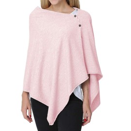 stylesilove Multi-Use Knit Nursing Shawl Poncho Adjustable Buttons for Breastfeeding Protection Nursing Cover Infinity Scarf (Pink)