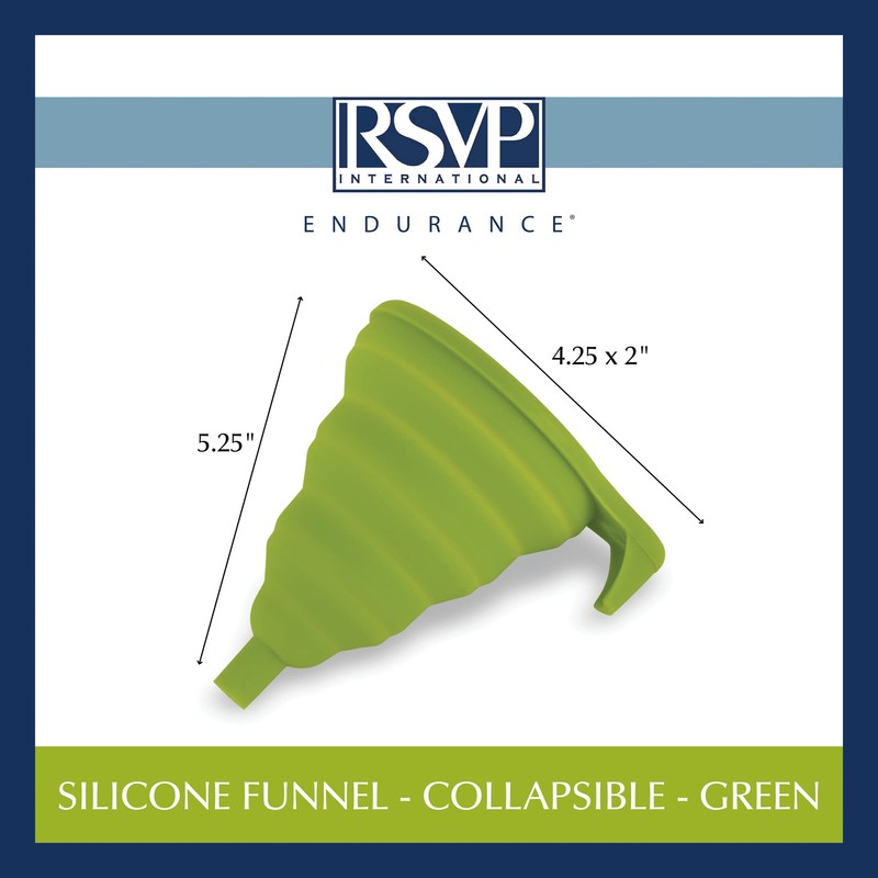 RSVP International Silicone Funnel Collapsible, Dishwasher Safe, 5.25x4.25x5.75" Fully Extended,