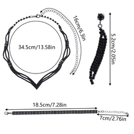3pcs Black Rhinestone Bridal Crystal Jewelry Set for Women, Sparkling Wedding Choker Necklace, Earrings & Bracelet Set, Elegant Engagement Prom for Bride Bridesmaids Fiancee Gifts