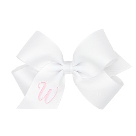 Wee Ones Girls' Initial It Monogram Hair Bows on a WeeStay No Slip Hair Clip, For All Ages and Hair Types, White Bow, Medium Size, Letter W