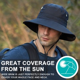 Sun Hat Men's Summer Hat UV Protection Fishing Hat Foldable Summer Boonie Hat with Wide Brim Garden Hat Hiking Fishing, black