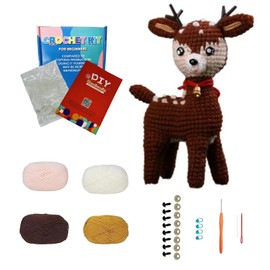 Wekity Christmas Elk Crochet Kit-Learn to Crochet Kit,Beginner Crochet Kit with Step-by-Step Video Tutorials,DIY Crafts for Kids and Adults,Crochet Stuffed Animal
