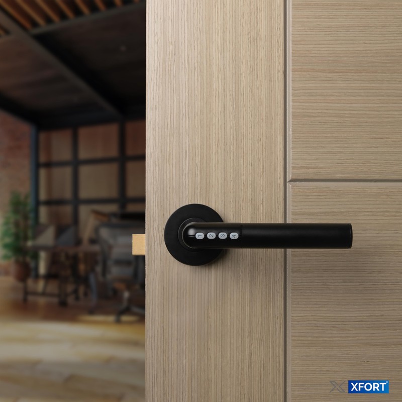 XFORT Smart Lock Door Handle, Stainless Steel in Black, Lever