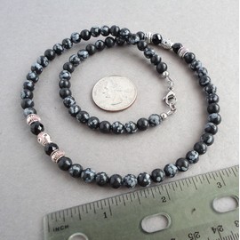 Snowflake Obsidian and Black Onyx 6mm Stone Mens Necklace - Handcrafted in USA (Snowflake Obsidian, 20 inches)