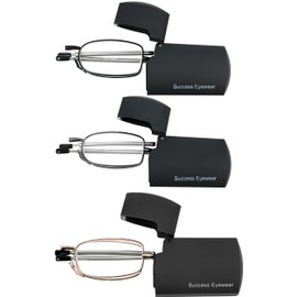 Success Eyewear Reading Glasses Readers Compact Folding Unisex Glasses for Reading Case Included 3 Pack Black, Gunmetal, Gold