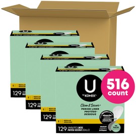 U by Kotex Clean & Secure Panty Liners, Light Absorbency, Regular Length, 516 Count (4 Packs of 129) (Packaging May Vary)