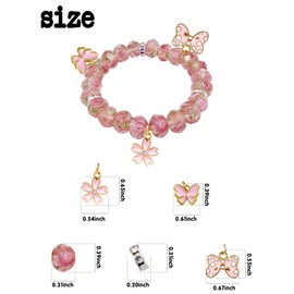 WishOne Butterfly Flower Bracelet for Women, Crystal Flowers Beaded Charm Bracelets for Women Cute Pink Butterfly Flower Charm Crystal Beads Bracelets Adjustable Stretch Bracelet for Birthday Gifts