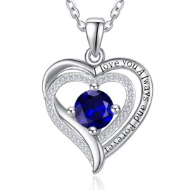 Zeuslia S925 Sterling Silver Necklace for Women, I Love You Jewelry White Gold, Mom Birthday Wedding Anniversary Gift, Girlfriend Daughter Heart Jewel with Birthstone Pendant, Sterling Silver, Cubic