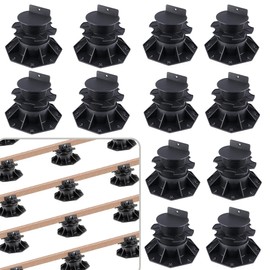 Deck Blocks, 12 PCS Deck Support Pedestal Paver, Adjustable Deck Foundation Base Deck Block Floor Raising 2-3/8" to 5-1/2", Joist Support Pedestals for Wood WPC Aluminum Shed Foundation Kit