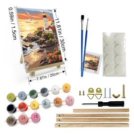 JOOZ Lighthouse Paint by Number for Adults, Paint by Numbers Kit for Adults with Frame, DIY Seaside Paint by Numbers Kits for Adults on Canvas, Sunset Oil Painting Kit for Home Wall Decor 8 x 12 in