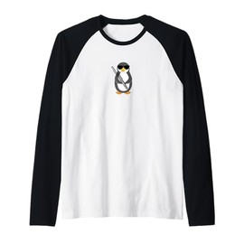 Funny Penguin Wearing Sunglasses Playing Bassoon Raglan Baseball Tee