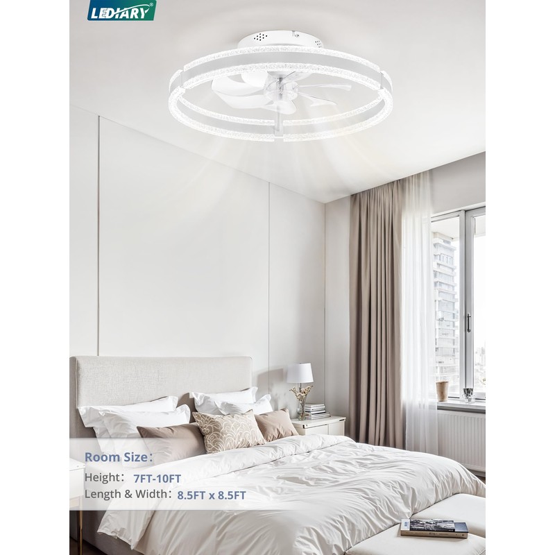 LEDIARY Ceiling Fans with Lights and Remote, 20'' Low Profile