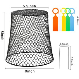 SOUJOY 10 Pcs Chicken Wire Plant Covers, 8 x 8 Inches Metal Garden Cloche with 30 Garden Stakes and 20 Waterproof Labels, Plant Protectors from Animals for Keeping Bunnies Chicken Squirrels Birds Out