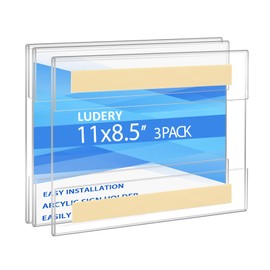 Ludery Acrylic Sign Holder 8.5 x 11 Wall Mount,Sign Holder Clear Plastic Picture Frames with Double Sided Tape for Office, Home, Store, Restaurant - Landscape(3 Pack)