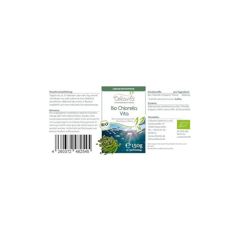 Cellavita Chlorella Spirulina Chlorella Tablets High Dosage Vita Pressings /