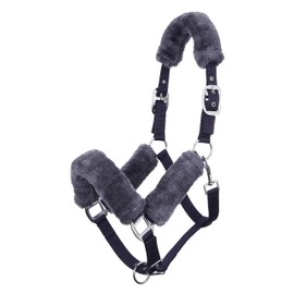 LeMieux Comfort Headcollar for Horses - Navy/Grey - Soft Fleece Lining - Adjustable & Durable - Cob