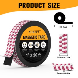 NOBEFY 20 Feet x1 in Magnetic Tape, Magnetic Strips with Adhesive Backing, Magnetic Strips for White Board Refrigerator, Magnet Tape for Craft&DIY