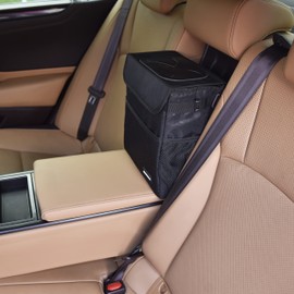 SIBOFUEGO Cute Car Trash Can with Lid - Leak Proof Bag Hanging Waterproof Garbage Storage Pockets Multipurpose Collapsible Organizer, 2.5 Gallons (Black Leopard)