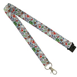 Blue Festive Santa Christmas Lanyard w/Safety Breakaway & Trigger Clip for Badge Holders, ID Cards & More! (Pack Of 50)