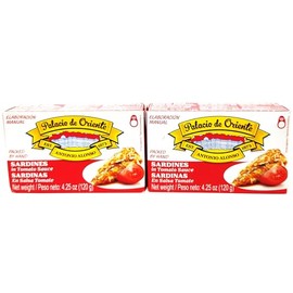 2 pack of Palacio De Oriente Antonio Alonso Seafood Meats, You Choose Your Flavor - Packed by Hand (4.25oz, Sardines in Tomato Sauce)