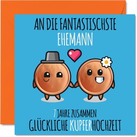 Stuff4 7th Wedding Anniversary Card Love - 7 Years Together Copper Wedding - 7 Anniversary Card Wedding Anniversary Gifts for Husband Husband from Wife Wife 145mm Greeting Cards