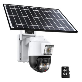 Sansco 4MP Solar Security Camera Wireless Outdoor Dual Lens PTZ 10x Zoom IP66 +64GB TF