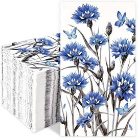 Homlouue 100PCS Cornflower Floral Napkins, 3 Ply Disposable Hand Towels for Bathroom, Floral Paper Napkins Disposable Dinner Napkins for Spring Wedding Baby Shower Bridal Shower Birthday Tea Party