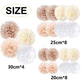 Tissue Paper Pompoms, Pack of 20 Pompoms, Decorative Tissue Paper Pom Poms, Party Decorations for Wedding, Birthday, Baby Shower, Prom, Festival, Christmas, Carnival (Beige)