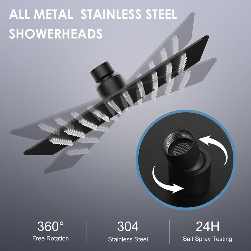 KINLIV 8 Inch Rain Shower Head Matte Black - All