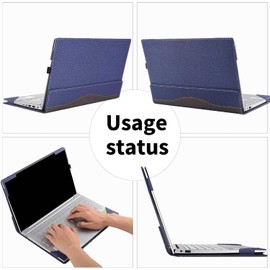 WODBAO for Dell Latitude 7455 14'' Laptop Case and Latitude 7450/7440 Drop Resistant Leather Case 2-in-1 PU Leather 14" Laptop Sleeve (Dark Blue)