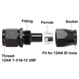 Podavelle 12AN PTFE Hose End Fitting Straight Swivel Aluminum Black 2PCS