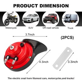 KVAEY 2 PCS 300DB Super Loud Train Horn, 12V Waterproof Air Horns Replacement Kit, High Low Tone Car Air Electric Snail Double Horn, Universal Vehicle Air Horn Replacement for Car Truck Boat (Red)