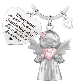 Fugoviin Guardian Angel Lucky Charm Keyring with Gemstones and Lilac Flowers, pink