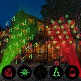 Christmas Laser Lights, Projector Lights Landscape Spotlight Red and Green Star Show with Christmas Decorative Patterns for Indoor Outdoor Garden Patio Wall
