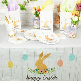 BLUE PANDA Happy Easter Plastic Party Tablecloth with Bunny Rabbit (54 x 108 Inches, 3 Pack)