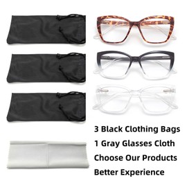 FoxMook 3-Pack Reading Glasses for Women, Oprah Style Frame Spring Hinge Readers Blue Light Blocking Glasses, C2_Black-Clear C3_Tortoise-Clear C4_Transparent 1.5 x