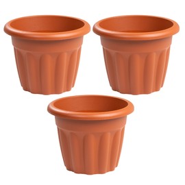 Terracotta- Plastic Round Planter Indoor Outdoor Garden Balcony Home Decoration Flower Planters with Drainage Holes Windowsill Herb Planter (33 CM / 12L Litre) (Terracotta, Pack of 3)