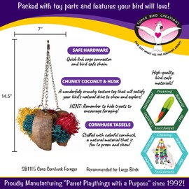 Super Bird Creations SB51115 Natural Coco & Corn Husk Large Bird Toy, Enrichment Toy for Parrots, Perfect for African Greys, Macaws, Alexandrines, Eclectus, & Cockatoos, Colorful - 14.5" x 7" x 7"