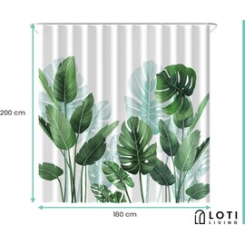 Loti Living Anti-Mould Shower Curtain 180 x 200 cm - Strelitzia Polyester - Includes Rings - Shower Curtains - Shower Curtain Anti Mould - Shower Curtain Bath - Shower Curtain Plants