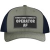 Conditioner-Tumbler Operator AF - Leather Black Patch Engraved Trucker Hat,
