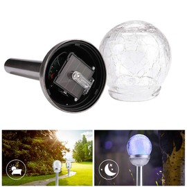 CHICIRIS Outdoor Solar Light - 2Pcs LED Solar Landscape Lamp Stake Crackle Round Ball Lights, LED Solar Lawn Light for Garden Porch Patio Yard