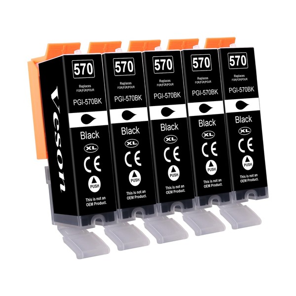 Veson PGI 570 XL (5 Pack, PGBK) Printer Cartridges Compatible