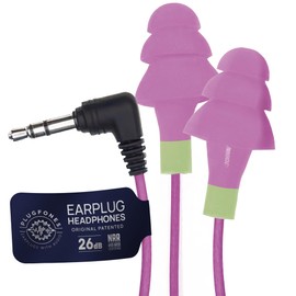 Plugfones Basic Earplug Headphones Earplug-Earbud Hybrid - 26 dB Noise Reduction Rating - Noise Reducing Work Headphones OSHA Compliant Earphones - Purple