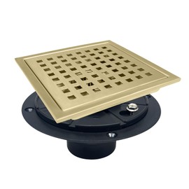 KOOTTI Desagüe de Ducha Cuadrado de 6 Pulgadas con Brida, Rejilla Removible SUS 304 Acero Inoxidable Desagüe de Ducha con Atrapapelos (Oro Cepillado, 6 Pulgadas)