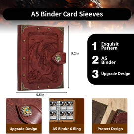DDFE DUROTAN Trading Card Binder Fit 240 Cards Card Binder 4-Pocket Trading Card Holder Binder for Most Standard Size Game Cards TCG Game,Sports Trading Cards Collector Album, 4-FlyingDragon-Red