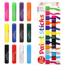 Playkidiz Paint Sticks, Twistable Crayon Paint Sticks, Mess-Free Tempera & Poster Paint, Quick Drying, Great Birthday Gift, Ages 3+ (12 Pack Classic) 3135-Paint