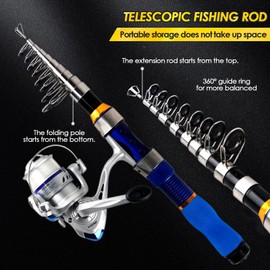 Telescopic Fishing Rod Reel Combo 2PCS 6.89FT Collapsible Fishing Pole Spinning Reel Lures Accessories with Fishing Bag Portable Fishing Rod Kit for Saltwater Freshwater Travel Fishermen Gift (Blue)