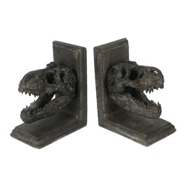 Things2Die4 of 2 Resin Tyrannosaurus Rex T-Rex Skull Bookends Decorative Book Decor Brown 6.5 Inch